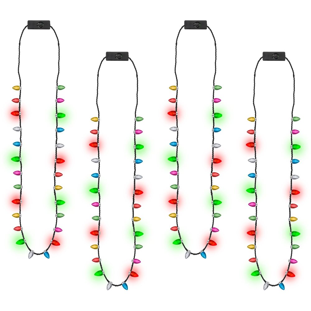 EOBOH 48PCS Christmas Necklaces Accessories, Glow Xmas Necklaces Party Favors, Christmas Lights Necklace 3 Modes Colorful Necklace, Xmas Ugly Xmas New Year Party Supplies Bulk