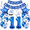 Daimay 11st Birthday Party Decorations Blue Happy Birthday Banner Flag Latex Confetti Balloons Number 11 Foil Balloon Star Mylar Balloons Cake Topper for Men Women Anniversary Party Supplies view 1