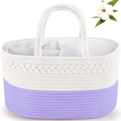 ABenkle Diaper Caddy Organizer, Boho Rustic Cotton Rope Nursery Baby Basket, Changing Table Organizer for Baby Diaper Storage and Baby Shower