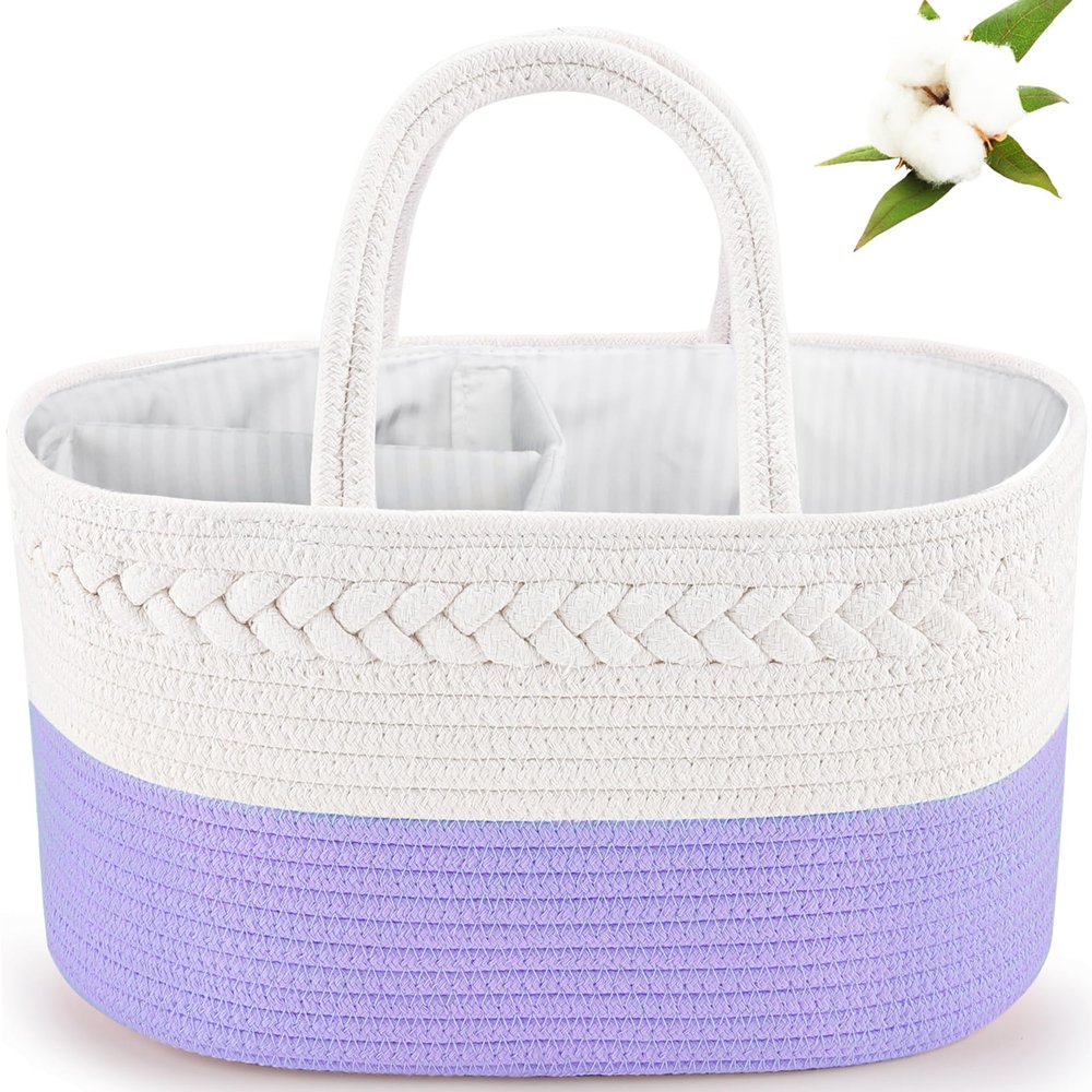 ABenkle Diaper Caddy Organizer, Boho Rustic Cotton Rope Nursery Baby Basket, Changing Table Organizer for Baby Diaper Storage and Baby Shower