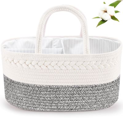ABenkle Diaper Caddy Organizer, Boho Rustic Cotton Rope Nursery Baby Basket, Changing Table Organizer for Baby Diaper Storage and Baby Shower