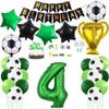Daimay 29PCS Soccer Birthday Party Decoration Sports Theme Football Party Supplie Champion Trophy Foil Balloon 4th Happy Birthday Banner Green White Black Soccer Balloons Cake Topper for Soccer Fans view 1