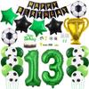 Daimay 29PCS Soccer Birthday Party Decoration Sports Theme Football Party Supplie Champion Trophy Foil Balloon 13rd Happy Birthday Banner Green White Black Soccer Balloons Cake Topper for Soccer Fans view 1