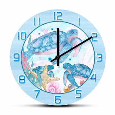 OTKU 12 inch Wall Clock Watercolor Painting Sea Turtles Printed Wall Clock for Kids Nursery Room Under The Sea Ocean Home Decor Silent Sweep Wall Watch for Modern Home Decor