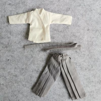 1/12 Samurai Kimono Clothes for 6" 6 inches 1:12 Action Figure Doll Clothes (White top&Gray Trousers)