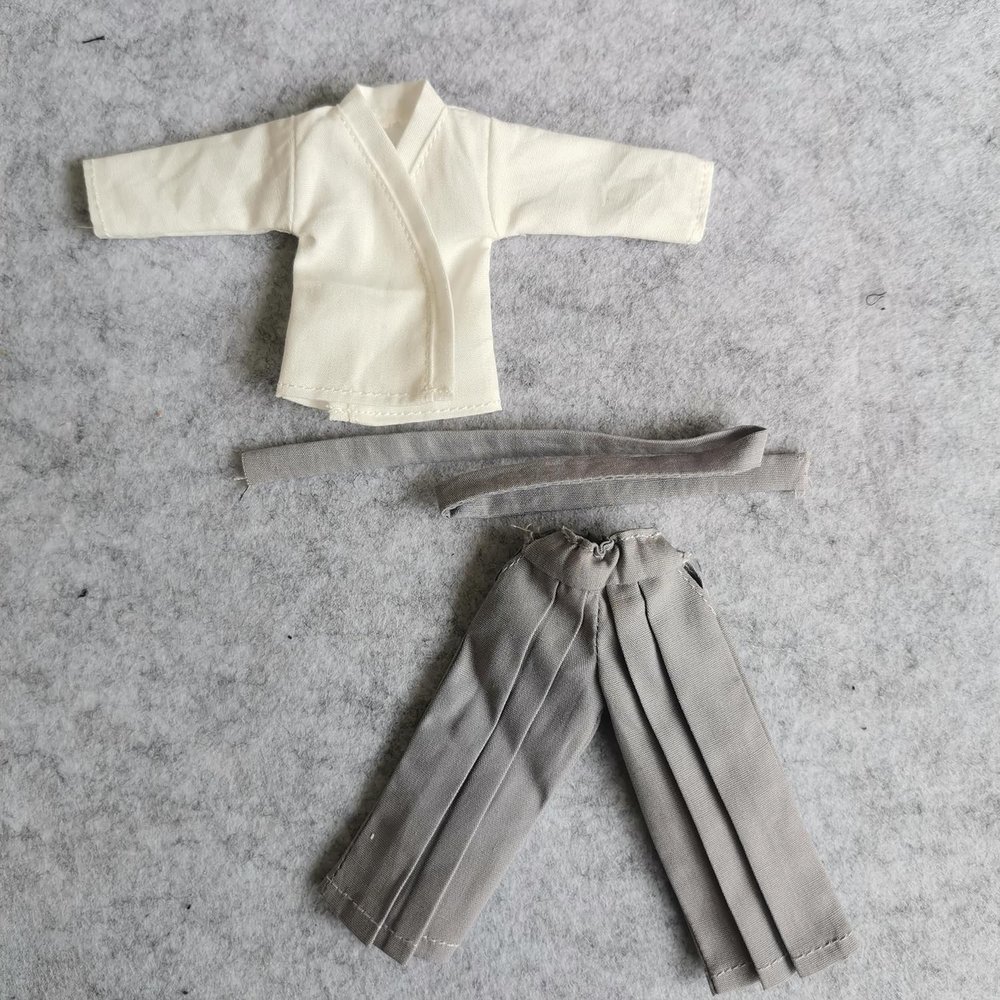 1/12 Samurai Kimono Clothes for 6" 6 inches 1:12 Action Figure Doll Clothes (White top&Gray Trousers)