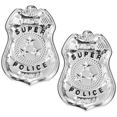 Amosfun 2pcs Police Badges Pins Pretend Play American Police Badge Brooch Halloween Party Cosplay Costume Accessory Brooch Prop Silver