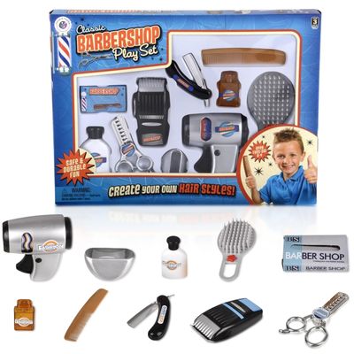Barber Supplies Pretend Play Set - Forest & Twelfth Barber Equipment Pretend Play Toys, Kids Shaving Kit for Imaginative Playtime Fun, All-Inclusive Hairdresser Toy Set for Toddlers
