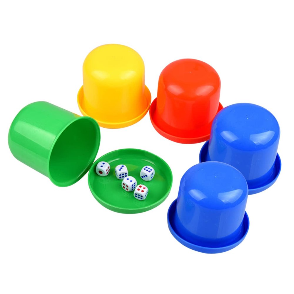 5pcs Dice Game Professional Dice Cups Stacking Cups Game Poker with Lid Play Set Sieve Bar Craps Toy D6 Box Stacking in a Plastic Set