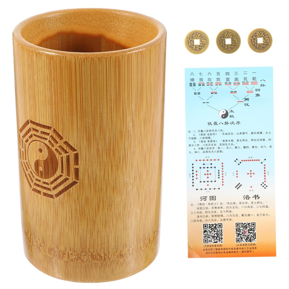 1 Set Divination Cash Cow Chinese Fortune Telling Coin Chinese Divination Game Prop Coins Copper s with Bucket Fortune-Telling Bucket Bamboo Pot Bamboo