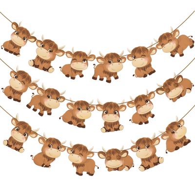 2pcs Highland Cow Party Banner - Brown Cow Print Decorations for Baby Shower, Western Theme Birthday, Farm Animal Party Supplies
