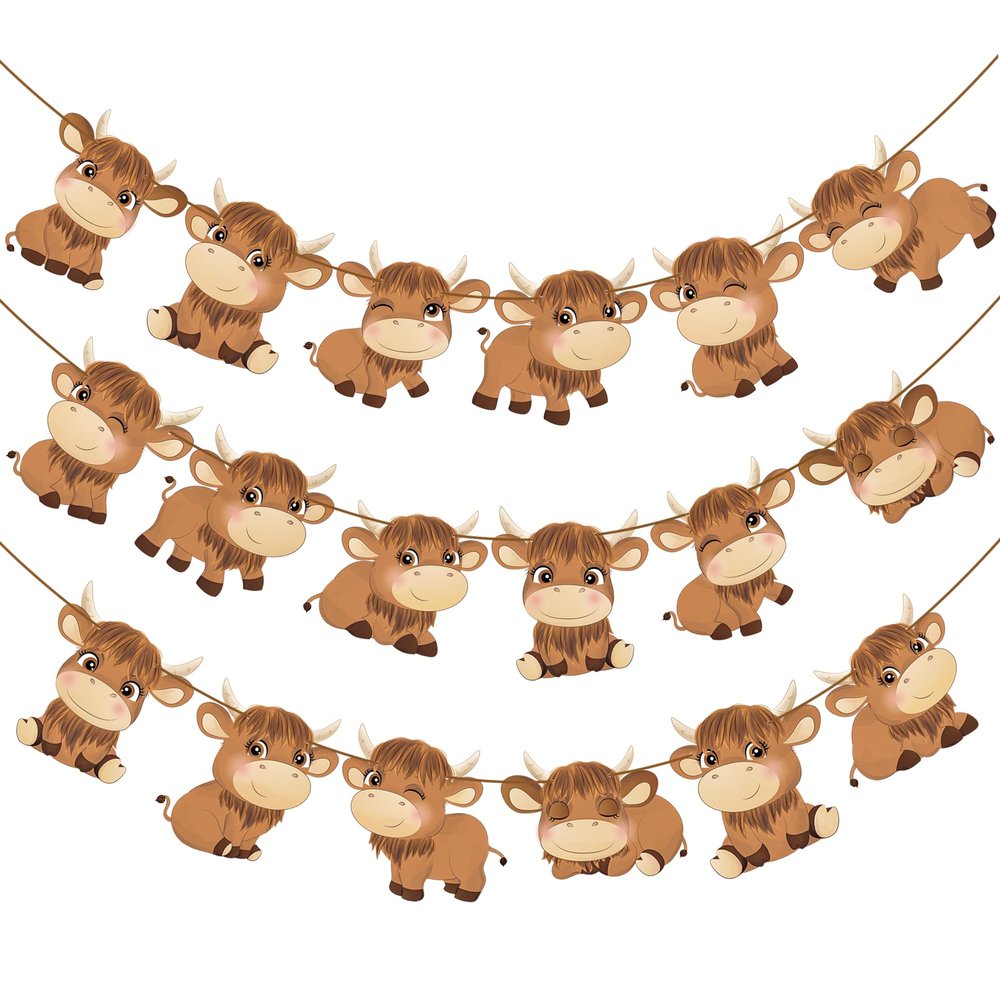 2pcs Highland Cow Party Banner - Brown Cow Print Decorations for Baby Shower, Western Theme Birthday, Farm Animal Party Supplies