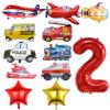 12pcs Transportation Truck Plane School Bus Fire Truck Police Car Ship Ambulance Submarine Birthday Number Foil Balloon for Transportation 2nd Birthday Vehicles Theme Party Supplies Decorations (2nd) view 1