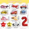 12pcs Transportation Truck Plane School Bus Fire Truck Police Car Ship Ambulance Submarine Birthday Number Foil Balloon for Transportation 2nd Birthday Vehicles Theme Party Supplies Decorations (2nd) view 2