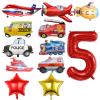 12pcs Transportation Balloons, Truck Plane School Bus Fire Truck Police Car Ship Ambulance Submarine Foil Balloon, Transportation 5th Birthday Vehicles Theme Party Supplies Decorations (5th) view 1