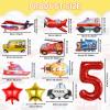 12pcs Transportation Balloons, Truck Plane School Bus Fire Truck Police Car Ship Ambulance Submarine Foil Balloon, Transportation 5th Birthday Vehicles Theme Party Supplies Decorations (5th) view 2