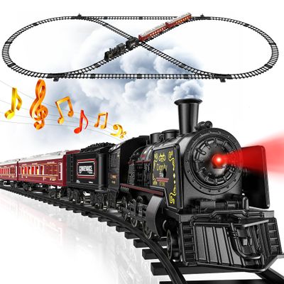 Hot Bee Train Set, Train Toys with Luxury Tracks & Glowing Passenger Cars, Metal Toy Train with Smoke, Sound and Light, Toddler Model Train Set for 3 4 5 6 7+ Years Old Boys Gifts Kids