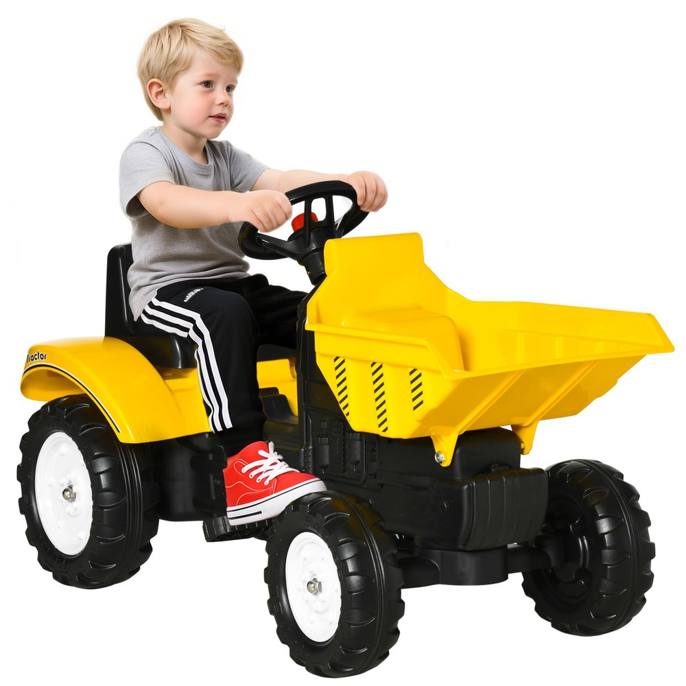 Aosom Ride On Excavator with Manual Control Bucket, No Power Ride on Tractor Pedal Car Pretend Play with Forward Backward, for Aged 3-6 Years Old, Yellow