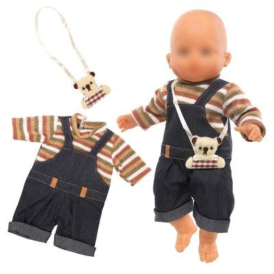 Miunana 13-16 Inch Baby Doll Dress with Bear Backpack Fit for 35-45 CM Doll One-Piece Dress Bear Jumpsuit