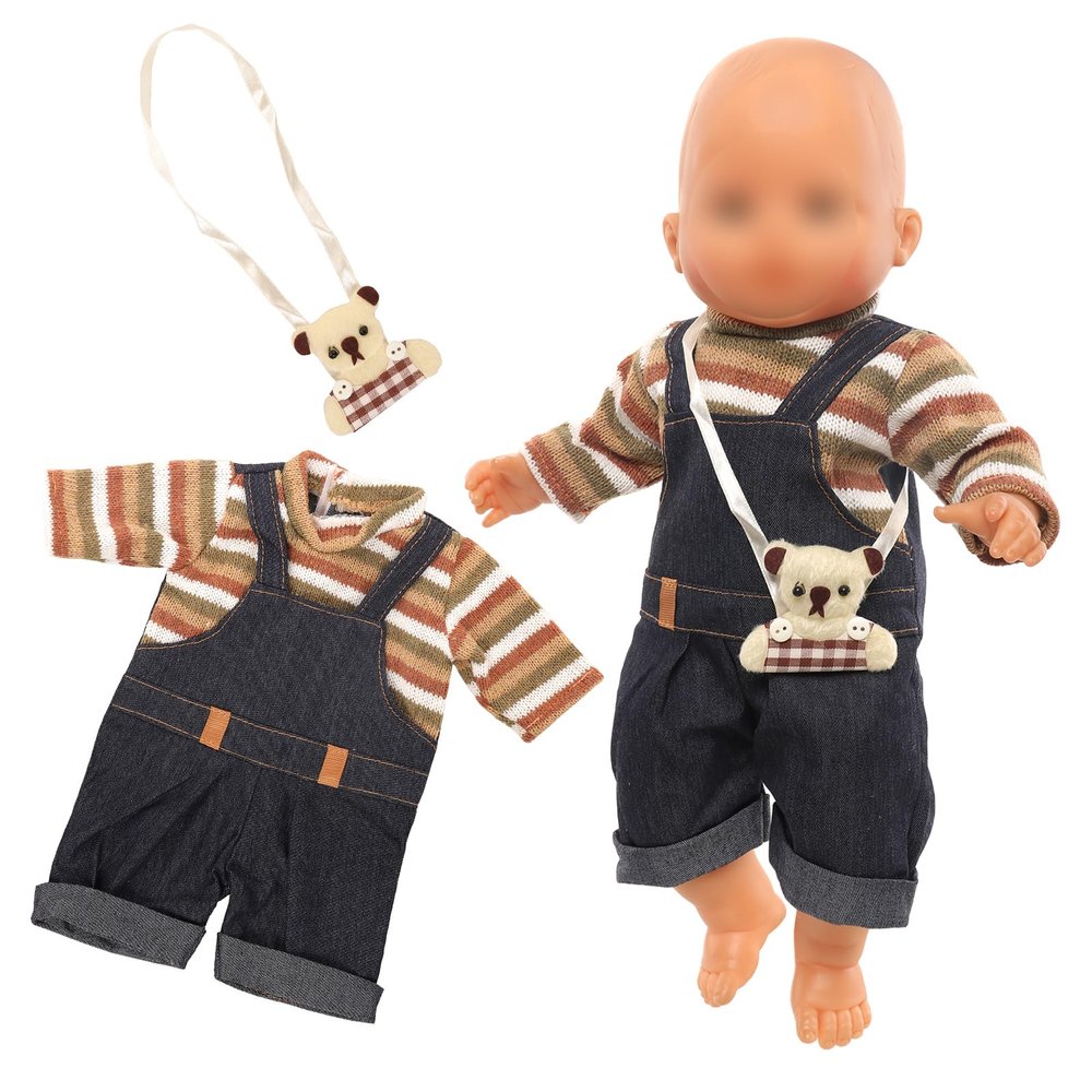 Miunana 13-16 Inch Baby Doll Dress with Bear Backpack Fit for 35-45 CM Doll One-Piece Dress Bear Jumpsuit