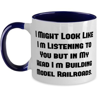 I Might Look Like I'm Listening to You but in My. Two Tone 11oz Mug, Model Railroads Present From Friends, Love Cup For Friends, Model trains, Train sets, Toy trains, Electric trains, train set, Ho