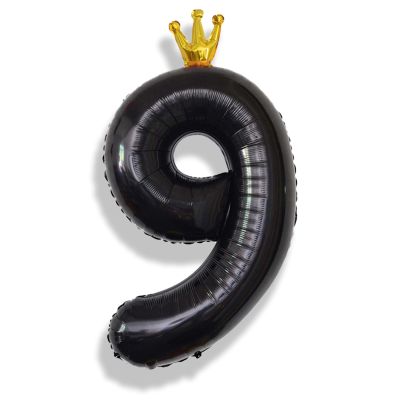 Isndare 40 Inch Crown Black Number 9 Balloon, 1 Count, Perfect for Birthday Party Decorations, Unisex, All Ages