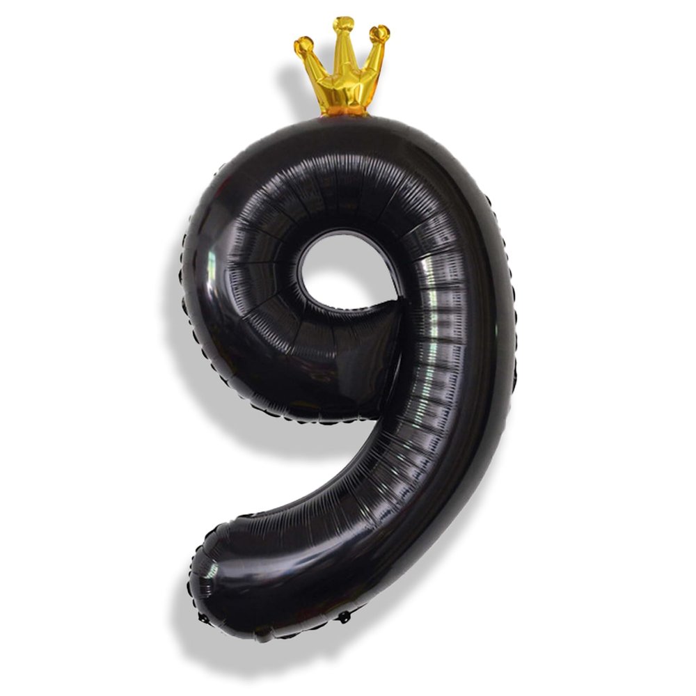 Isndare 40 Inch Crown Black Number 9 Balloon, 1 Count, Perfect for Birthday Party Decorations, Unisex, All Ages