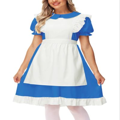 Alice Costume Womens Halloween Blue Maid Princess Dress Party Cosplay Elastic Waist Lolita Outfits 2XL
