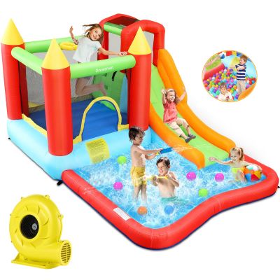 Bounce House, Inflatable Bounce House with Slide for Kids 5-12, Kids Water Slide Bouncy House Water Park for Backyard with Splash Slide,Climbing Wall,Ball Pit,Jumping Area (with Air Blower)