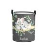 Personalized Koala Watercolor Leaves Laundry Basket with Name Text Waterproof Bedroom Living Room Storage Basket view 1