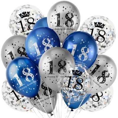 18Pcs Happy Birthday Balloons Decorations Navy Blue Silver 18th Birthday Balloons Decoration Happy 18th Birthday Confetti Latex Balloon Decorations for Men Women 18 Anniversary Birthday Party Dcor