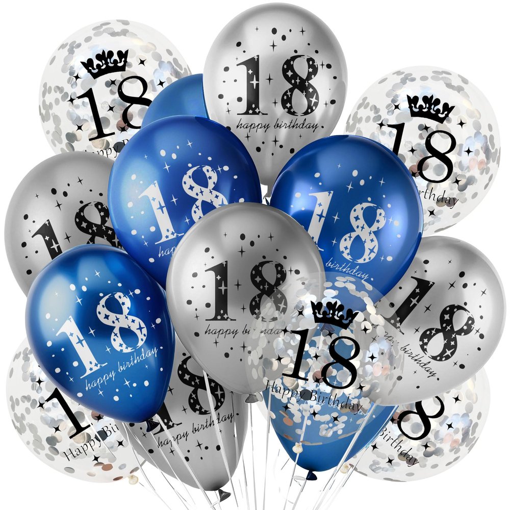 18Pcs Happy Birthday Balloons Decorations Navy Blue Silver 18th Birthday Balloons Decoration Happy 18th Birthday Confetti Latex Balloon Decorations for Men Women 18 Anniversary Birthday Party Dcor