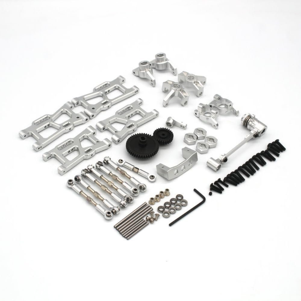 12 Sets for Wltoys 144001 144002 124016 124017 124018 124019 RC Remote Control Car Vulnerable Parts, Replacement Upgrade Accessories, Swing Arm Steering Seat Rear Wheel Seat Motor Gear (Silver)