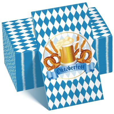 100Pcs Oktoberfest Paper Napkins Decorations, Oktoberfest Blue and White Bavarian Flag Check Luncheon Decorative Paper Napkins, Disposable Napkins for Beer Theme Oktoberfest Decorations Party Supplies