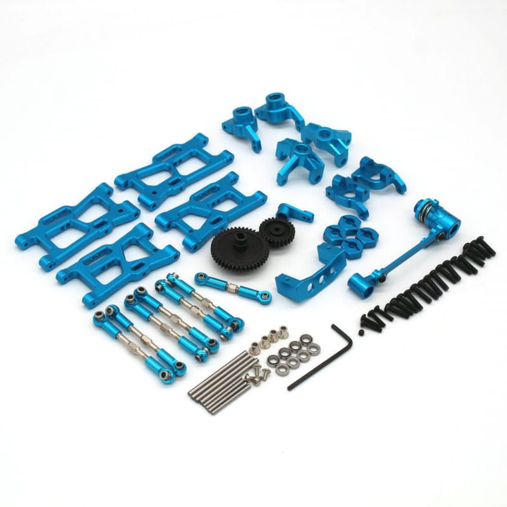 12 Sets for Wltoys 144001 144002 124016 124017 124018 124019 RC Remote Control Car Vulnerable Parts, Replacement Upgrade Accessories, Swing Arm Steering Seat Rear Wheel Seat Motor Gear (Blue)