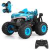 DYODYORC Remote Control Car, 2.4Ghz All Terrain Shark Monster Truck Toys, RC Truck with Music, 3 Lighting Effects, 360 Stunt Capable, 2 Batteries Ready to Run, Toy Gifts for Boys and Girls (Blue) view 1