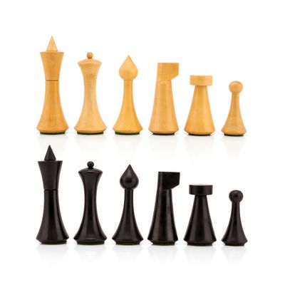4" Reproduced Minimalist Hermann Ohme Design Chess Pieces only - Weighted (Ebonized Boxwood & Boxwood)
