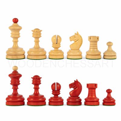 3.5 Vintage 1930 German Knubell Reproduction Chess Pieces Only - Weighted (Stained Crimson & Boxwood)