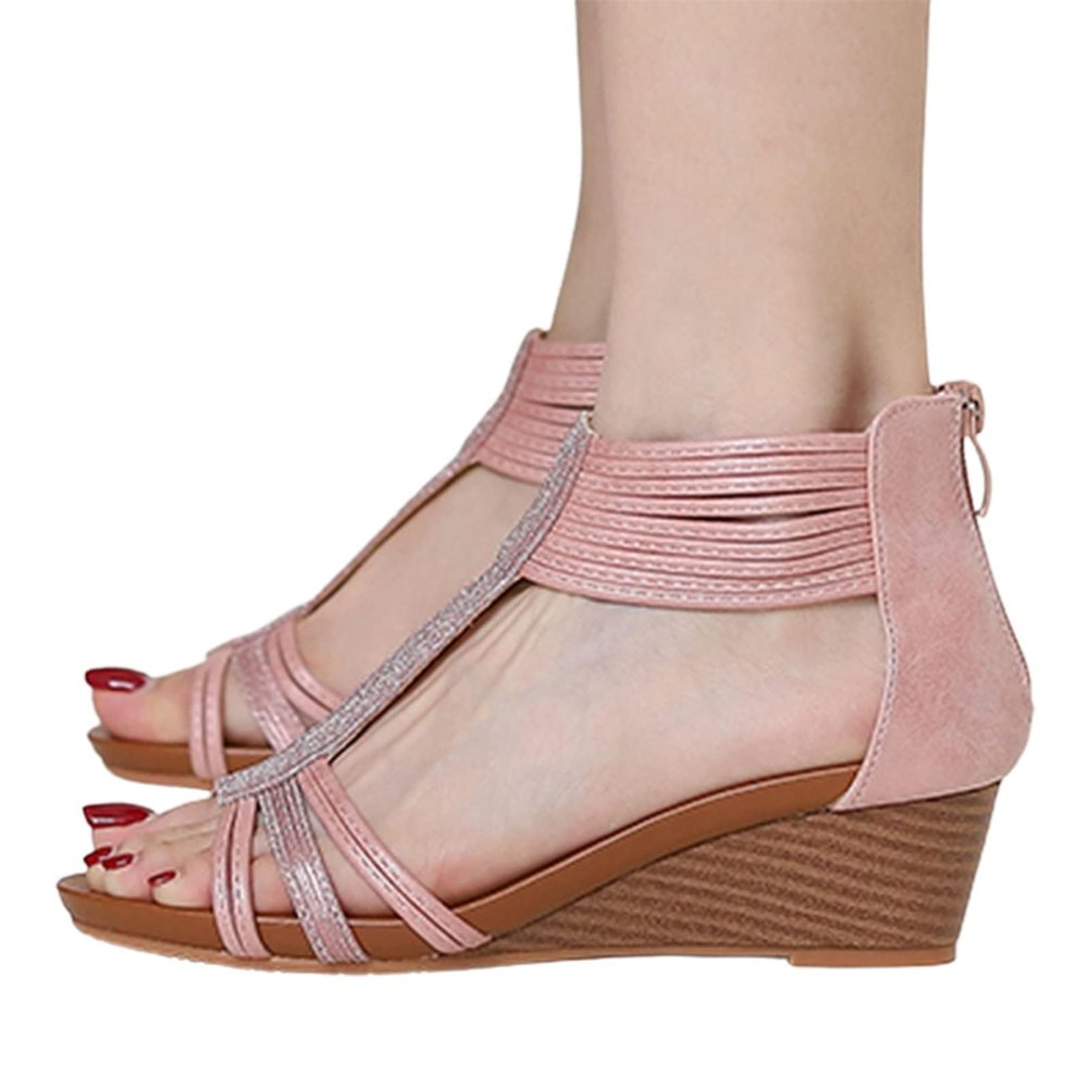 ZBYY Women's Slide Wedge Sandal Open Toe High Heel Zipper Back Platform Summer Walking Slingback Casual Roman Shoes