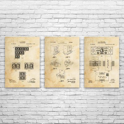 Patent Earth Postage Stamp Posters Set of 3 (18x24), Stamp Collector, Postal Clerk Gift, History Teacher, Mailman Gifts, Classroom Art Vintage Paper