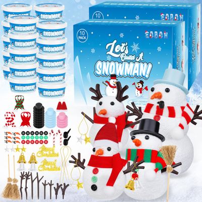 EOBOH 20 Pack Snowman Kit, DIY Christmas Craft for Kids, Build a Snowman Kit Indoors Decorations, Creative Air Dry Clay Modeling Crafts Kit for School Winter Party Activities, Christmas Perfect Kids