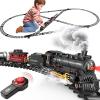 Hot Bee Train Set for Boys, Alloy Remote Control Train Toys with Steam Locomotive Cargo Cars Tracks, Trains with Realistic Smoke Sound Lights,Christmas Train Toys Gifts for 3 4 5 6 7 8+ Years Old Kids view 1