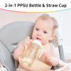 2 in 1 Baby Bottles n Straw Cup with Handle, Mombella Classic PPSU Baby Bottle & Sippy Cup, Toddler Water Bottle, Soft Silicone Fast Flow Nipple, BPA Free Transition Cup for 6 Months+, 10oz, Ivory view 3