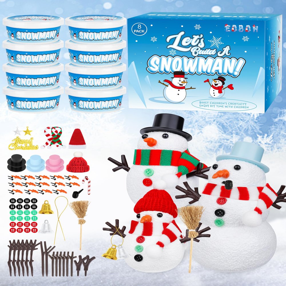 Christmas Craft Kit, 8 Pack Snowman Kit DIY Christmas Ornaments, Build a Snowman Kit Indoor Decorations, Creative Kids Air Dry Modeling Clay, Xmas Activities Snowman Making Kit Toys for Holiday
