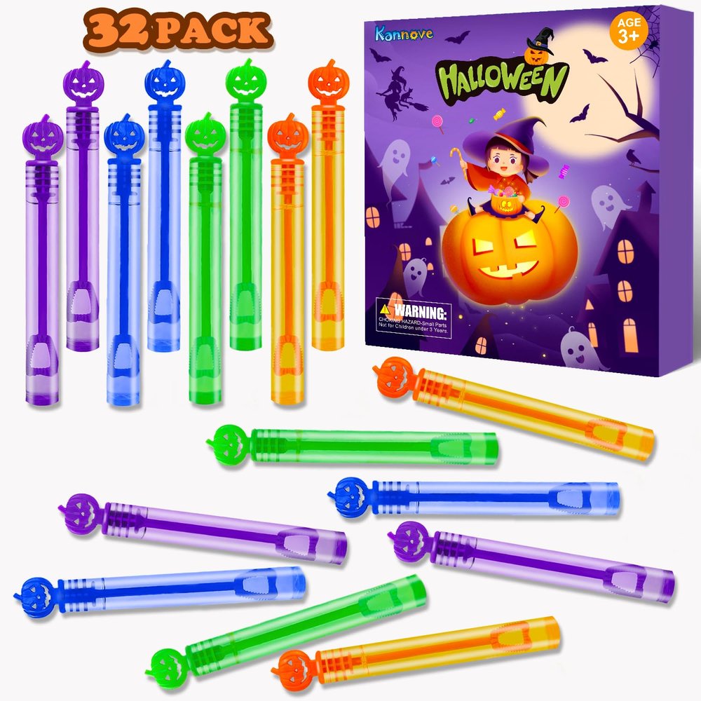 Halloween Treats Non Candy for Kids 32-100 Pack,Mini Bubble Wands for Toddlers, Halloween Party Favors Supplies Boo Basket Goodie Bag Stuffer Fillers,Small Classroom Toys Gifts Prizes for Boys Girls