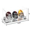 Better Display Cases Acrylic Three Mini - Miniature Football Helmets (not Full Size) Display Case with Clear Case, White Risers and Mirror Base 19.25" x 8.25" x 8" (V47/A103) view 2