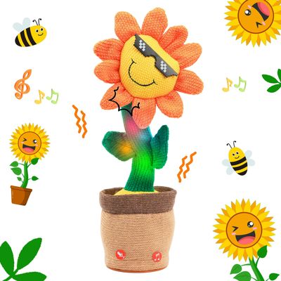 Easfan Dancing Sunflower Singing Talking Shaking Glowing Interactive Toy Repeats What You Say Electric Cute Sunflower Plush Toy Birthday Christmas Festival Gifts for Toddlers Kids,13.5