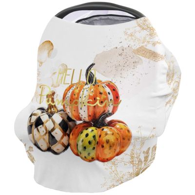 Hello Pumpkin Carseat Cover for Baby Oil Paint Texture Pumpkin Orange Fall Covers for Breastfeeding Breathable Car Seat Stroller Combos Cover Infant Carseat Canopy,Newborn Shopping Cart Covers