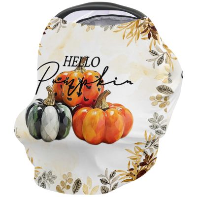 Hello Pumpkin Carseat Cover for Baby Oil Paint Texture Pumpkin Orange Fall Covers for Breastfeeding Breathable Car Seat Stroller Combos Cover Infant Carseat Canopy,Newborn Shopping Cart Covers