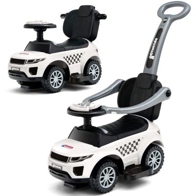 OLAKIDS 4 in 1 Ride on Push Car, Toddlers Stroller Sliding Walking Toy with Horn, Music, Lights, Removable Guardrails Handle, Underneath Storage, Foot-to-Floor Walker for Boys Girls (Ivory White)
